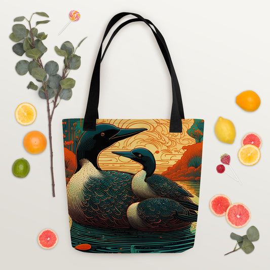 Loon with Baby Tote Bag