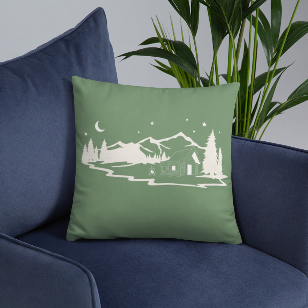 Green Cabin in the Woods Pillow
