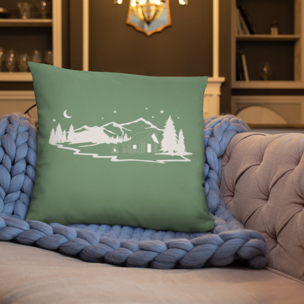 Green Cabin in the Woods Pillow